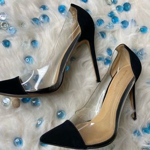 Black Suede and Clear Point Toe High Heel